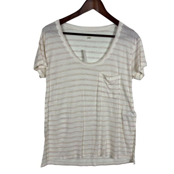 NWT Madewell Anthem Short Sleeve Pink Striped Pocket T-Shirt Women's Small - Picture 1 of 4